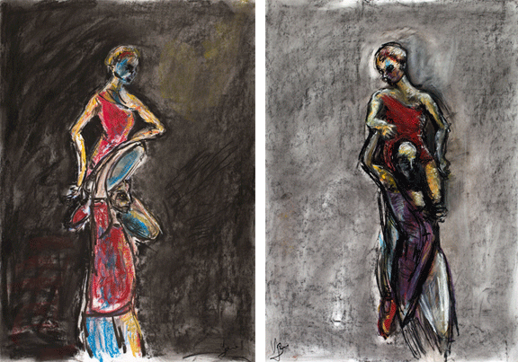 Figures. Jan 13: Charcoal and Pastel: Lift Two and Lift One