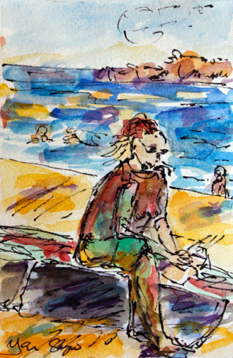 Crete. 2013: Crete Watercolours: Reading in a Breeze