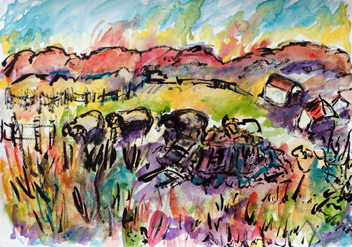 Outer Hebrides. Jul 16: Watercolours: Sleep in the Long Grass